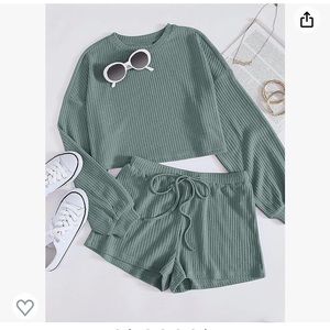 Ribbed Lounge Pajama Matching Set Long Sleeves Shorts